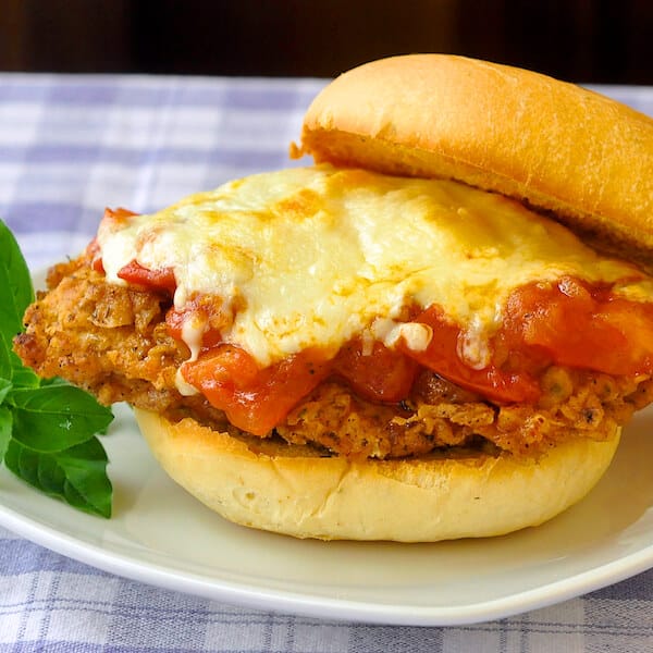 Double Crunch Fried Chicken Parmesan Burgers on Parmesan Herb Buns with
