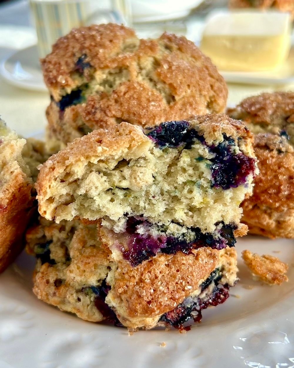 Blueberry Oatmeal Scones broken open for Pinterest copy