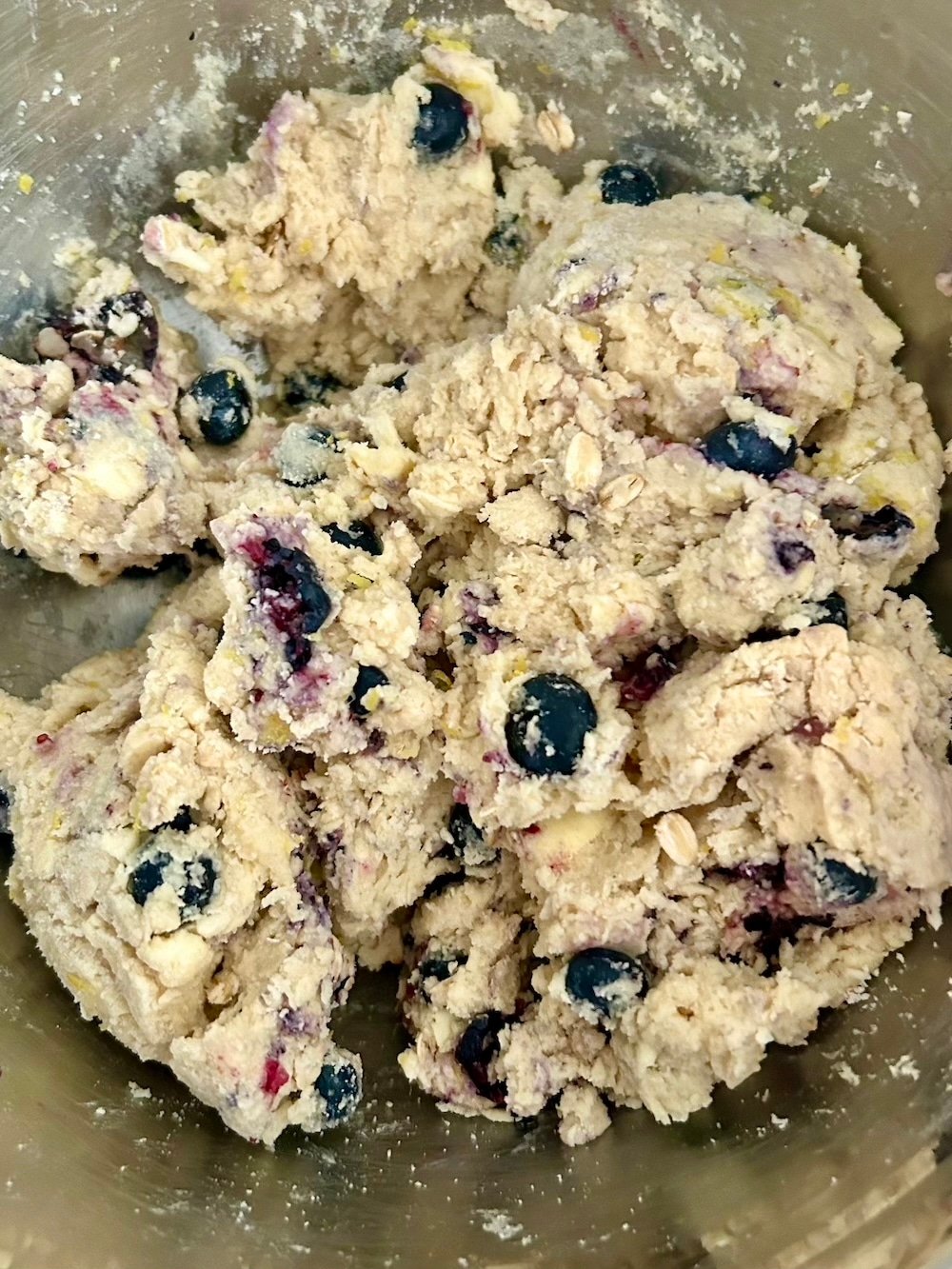 xBlueberry Oatmeal Scones photo of finished dough in a metal bowl