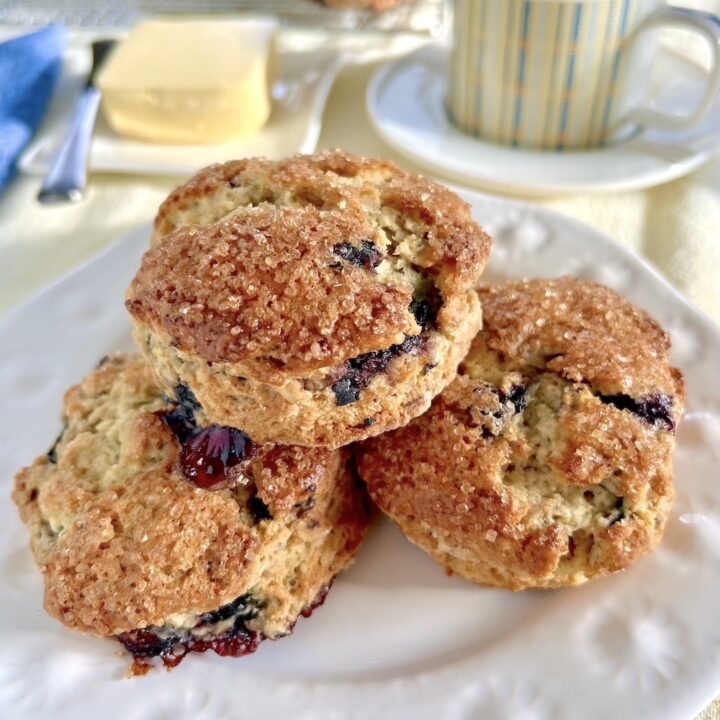 Blueberry Oatmeal Scones showing the sugar top square crop featured image