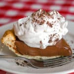 Chocolate Silk Pie cut slice on plate