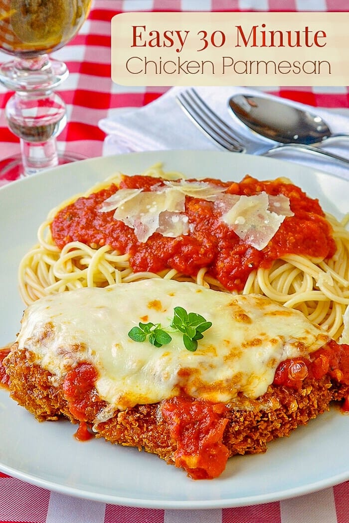 Easy 30 Minute Chicken Parmesan image with title text for Pinterest