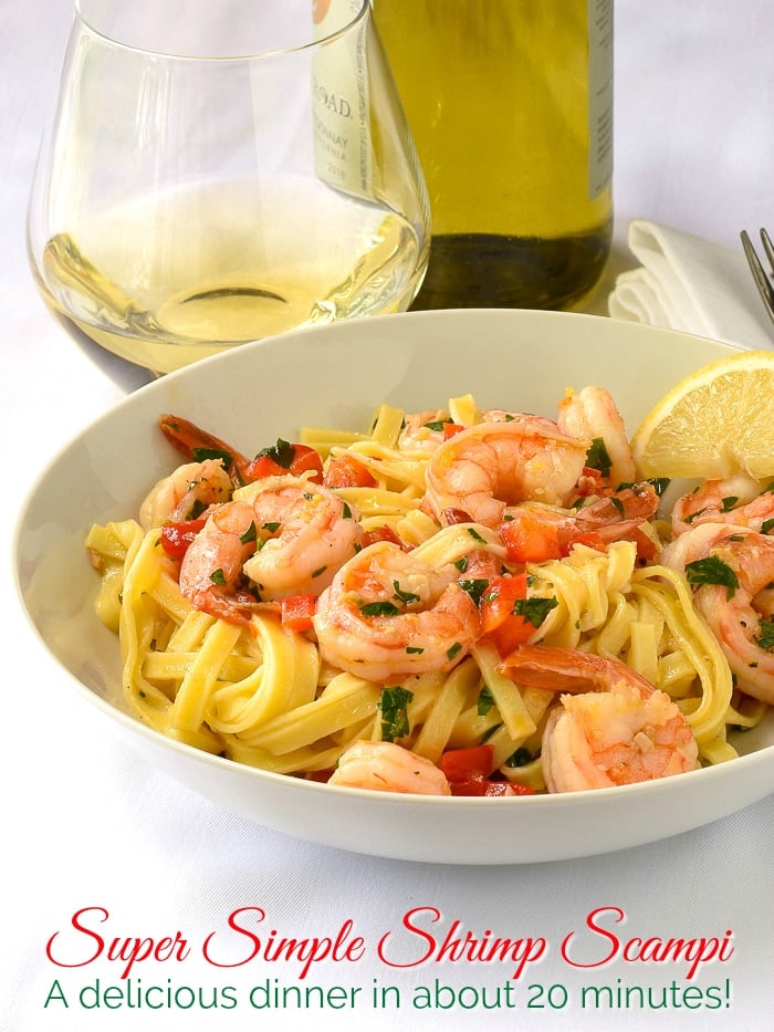 Super Simple Shrimp Scampi photo with title text added for Pinterest