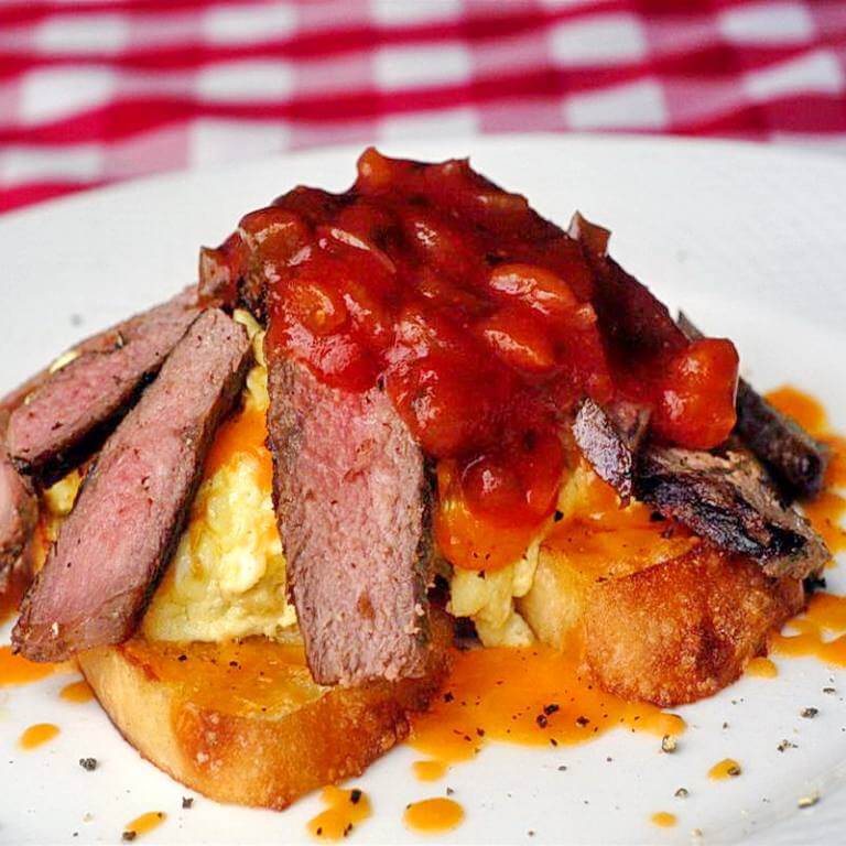 Salsa, Steak and Cheese Breakfast Scramble