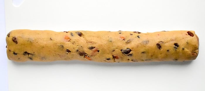 Biscotti dough rolled into a log