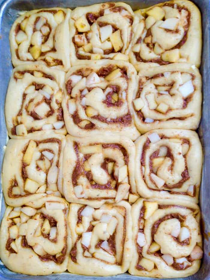 Apple Cinnamon Sticky Buns - rising before baking