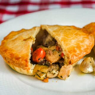 Roasted Vegetable Chicken Pot Pie close up photo