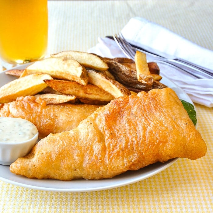 Close up photo of a serving fish and chips