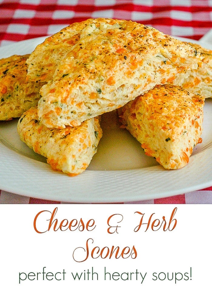 Cheese and Herb Scones image with title text for pinterest