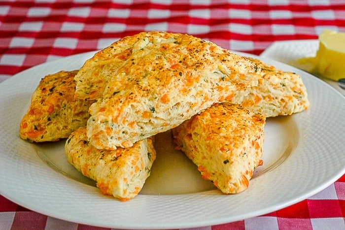 Cheese and Herb Scones wide shot of scones on serving plate