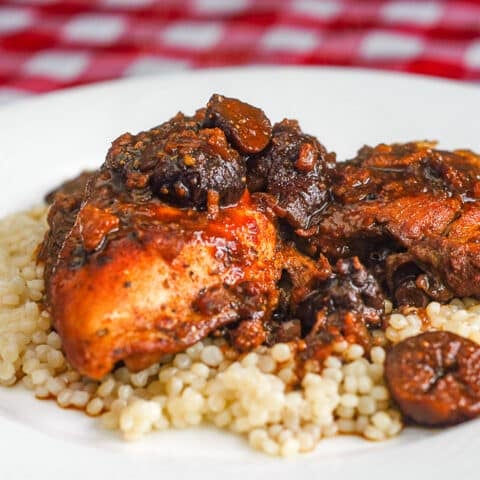 Close up photo of Moroccan Chicken on a bed of couscous