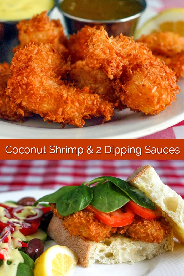 Coconut Shrimp photo collage with title text for Pinterest