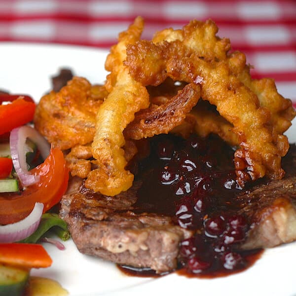 Prime Rib Steak with Partridgeberry Pepper Red Wine Sauce