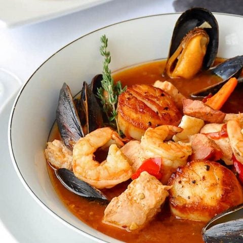 Manhattan Seafood Chowder with Chorizo & Roasted Vegetables - This outstanding seafood chowder is a really indulgent, celebration meal all in itself.