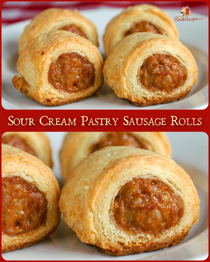 Sour Cream Pastry Sausage Rolls photo collage for social media.
