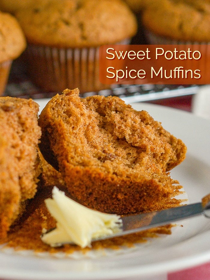 Sweet Potato Spice Muffins image with title text for Pinterest