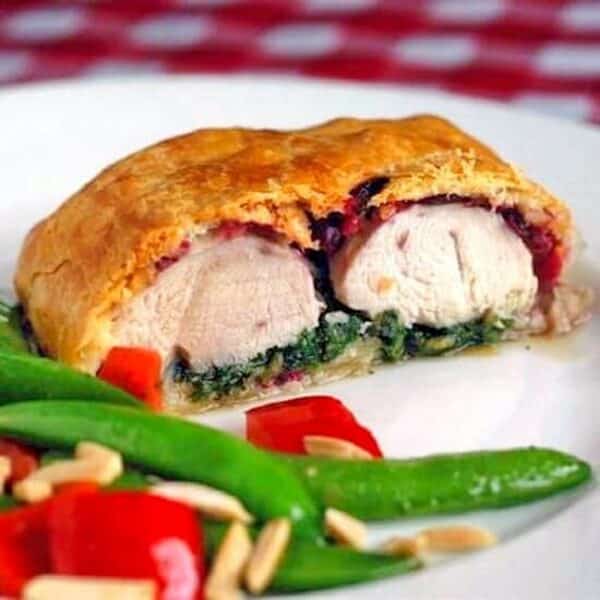 Turkey Cranberry Spinach Wellington close up photo of one