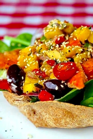 Cumin Salmon Spinach Salad Bowls with Mango Lime Salsa.