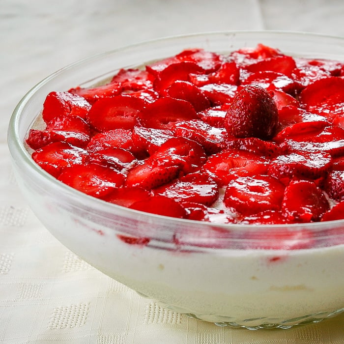 Spanish cream close up photo in a clear glass bowl