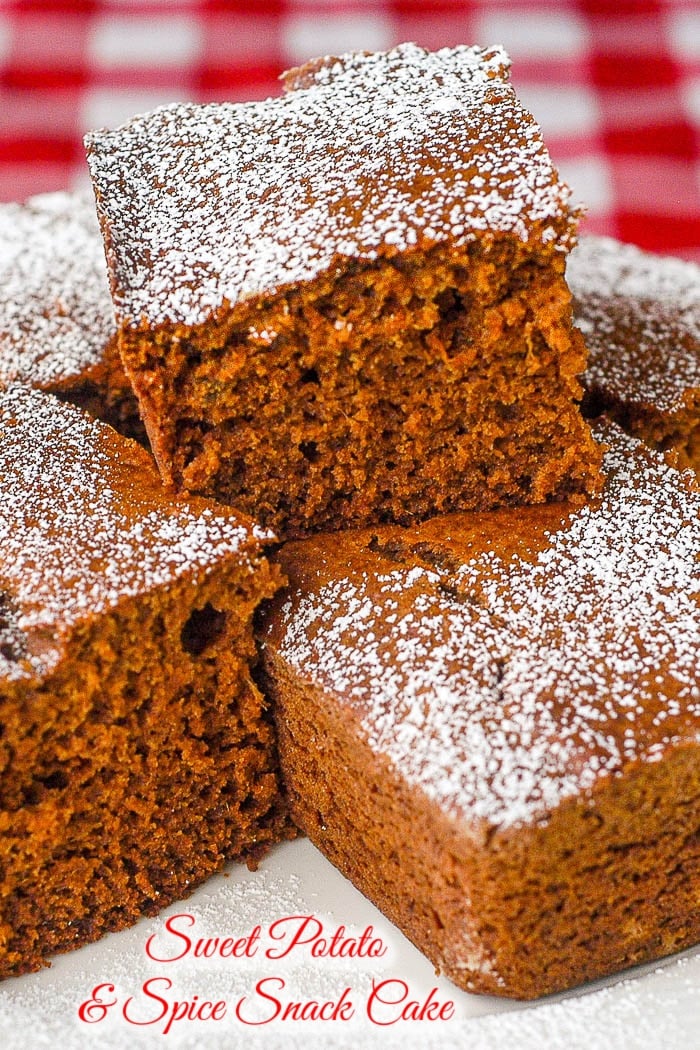 Sweet Potato Snack Cake photo with title text added for Pinterest