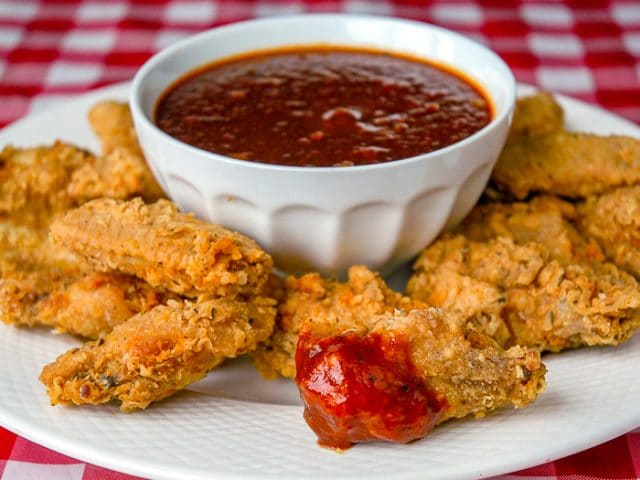 Fried Chicken Wings with Blackstrap BBQ Sauce. Super crispy wings!!