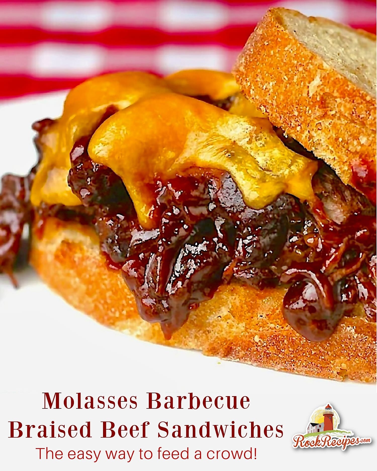 Molasses Barbecue Braised Beef Sandwiches photo with title text added for social media posts.