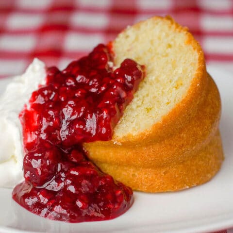 Lime Bundt Cake with raspberry compote