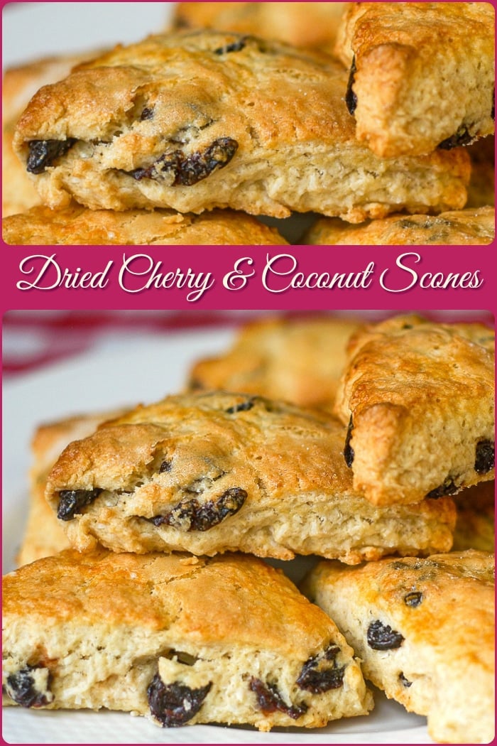 Cherry Coconut Scones photo collage with title text added for Pinterest