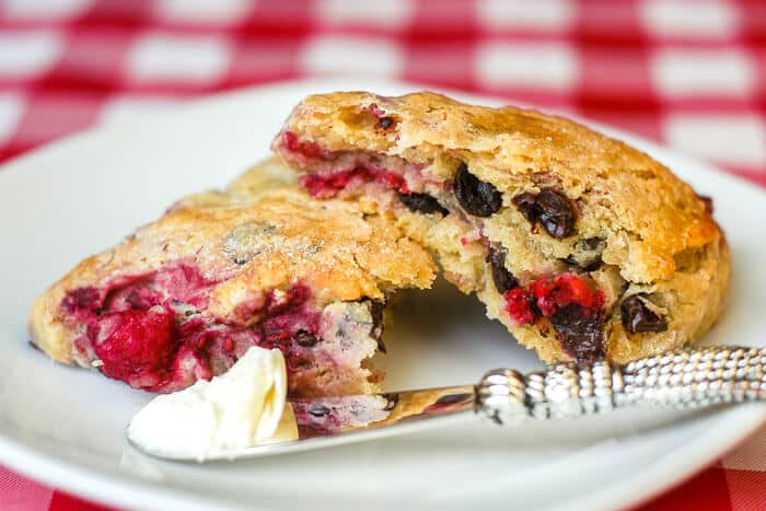 Chocolate Raspberry Scones, make any brunch special with these easy to make buttery scones.