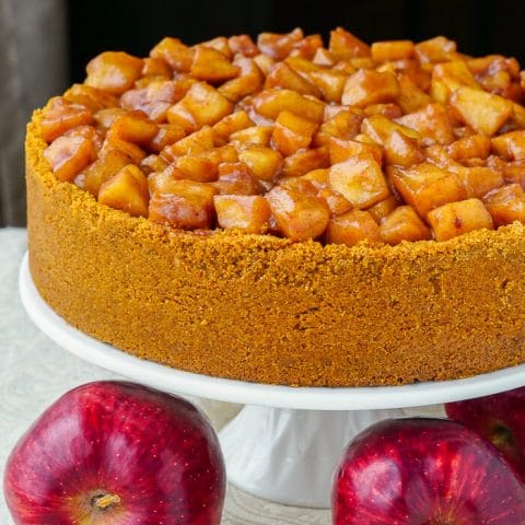 Sour Cream Apple Flan close up photo.