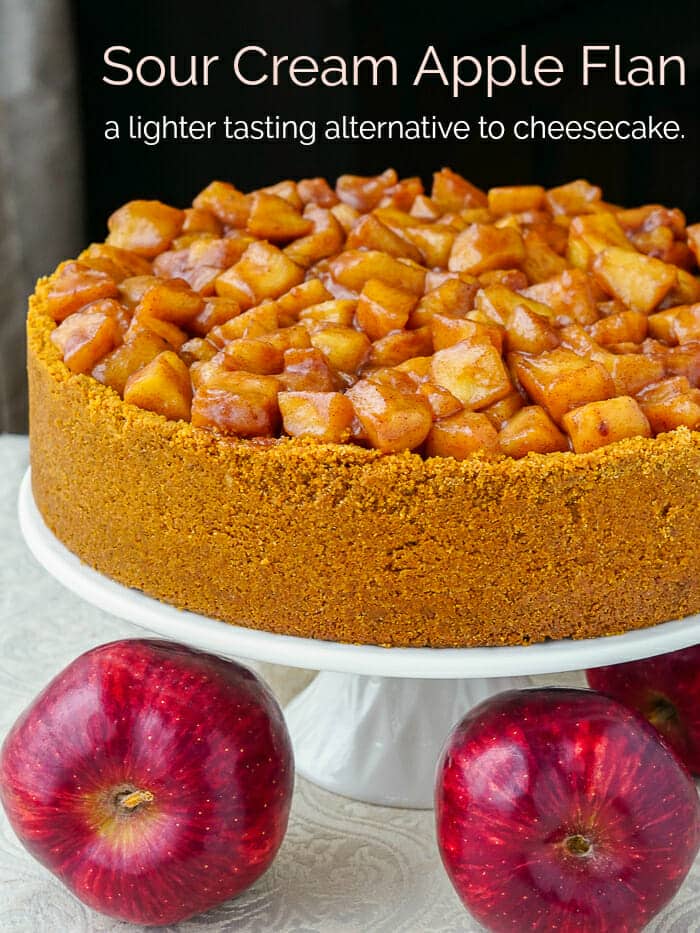 Sour Cream Apple Flan Photo with title text graphic