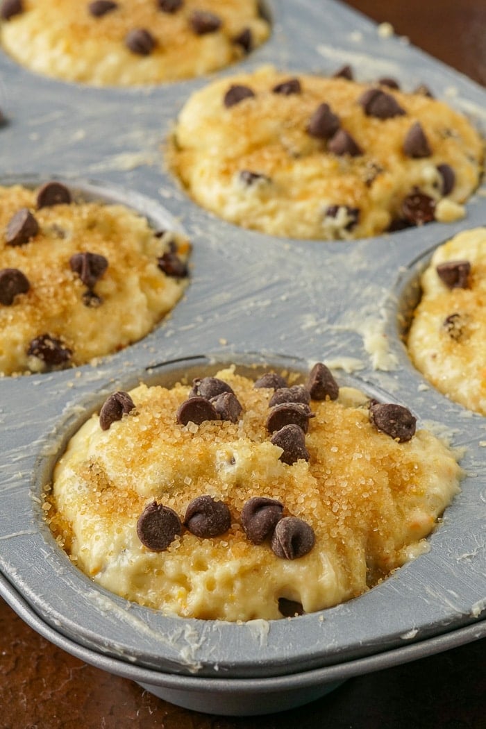 Chocolate Orange Muffins batter in muffin pan ready for teh oven