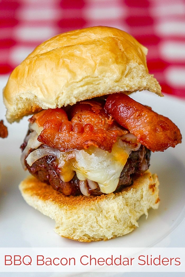 Barbecue Bacon Cheddar Sliders image with title text for Pinterest