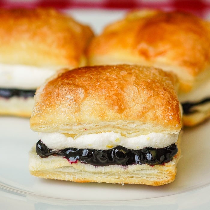 Blueberry Lemon Mini Puff Pastries close up photo of one pastry