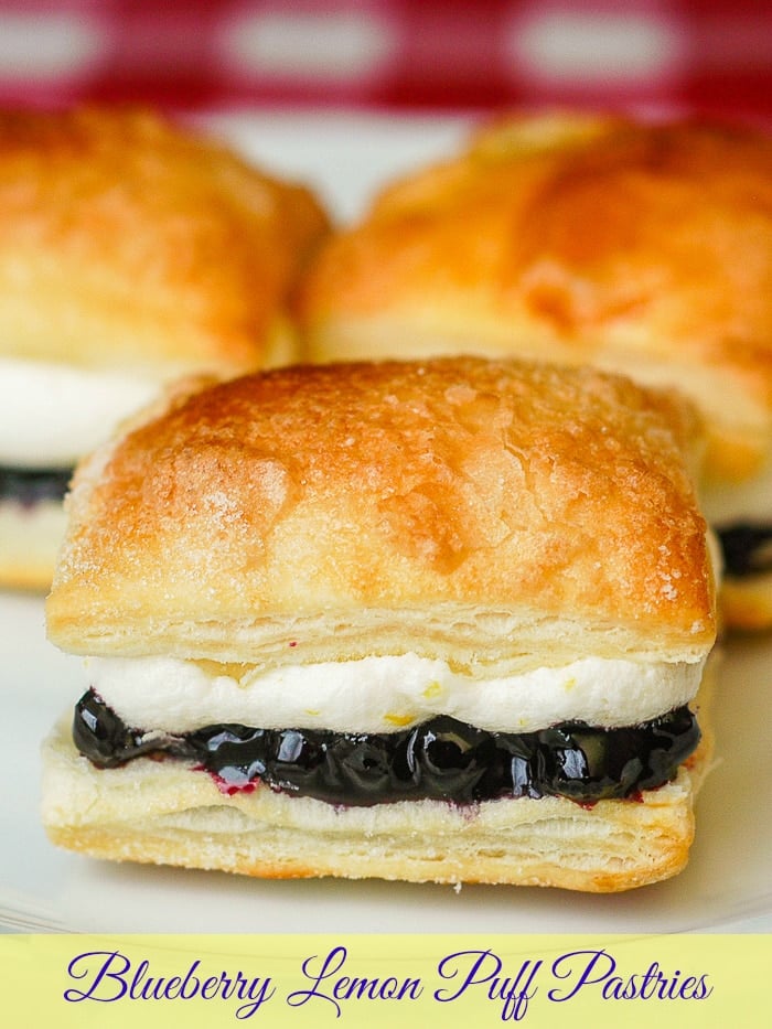 Blueberry Lemon Mini Puff Pastries photo with title text for Pinterest