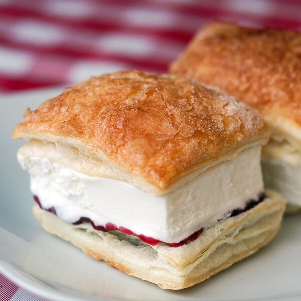 Raspberry Vanilla Puff Pastry Ice Cream Sandwiches
