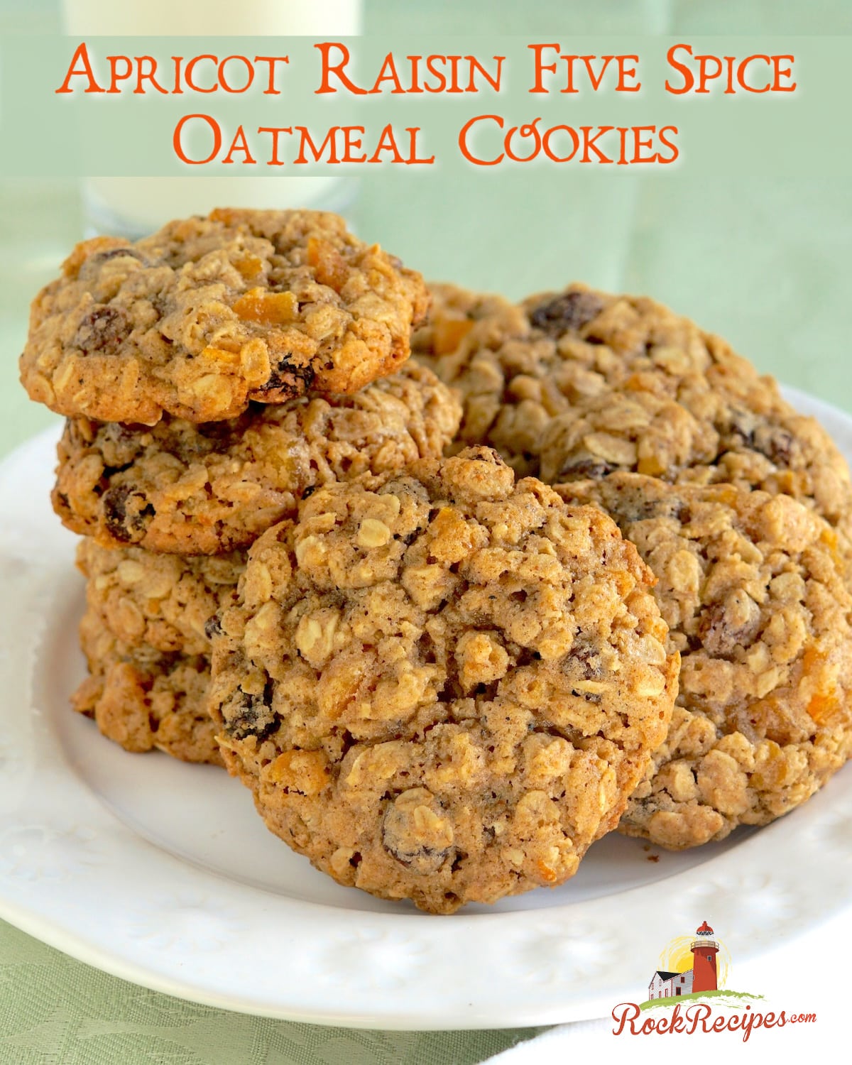 Apricot Raisin Five Spice Oatmeal Cookies photo with title text added for social media