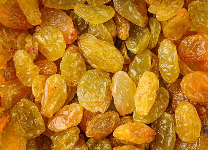 Close up stock photo of golden raisins for butter tarts