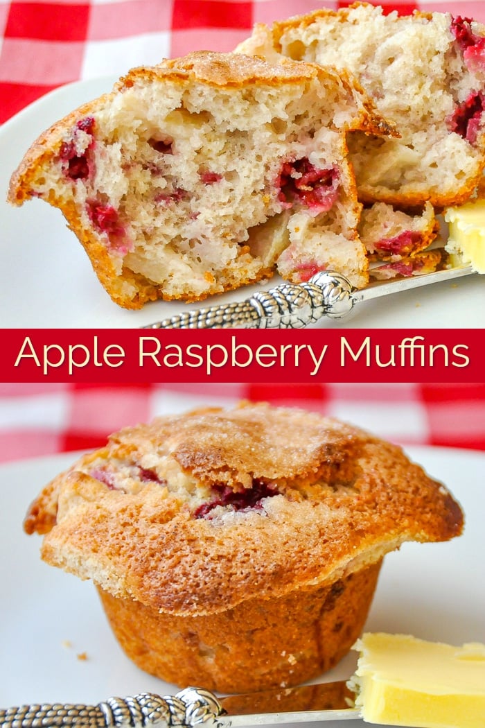 Apple Raspberry Muffins photo collage with title text for Pinterest