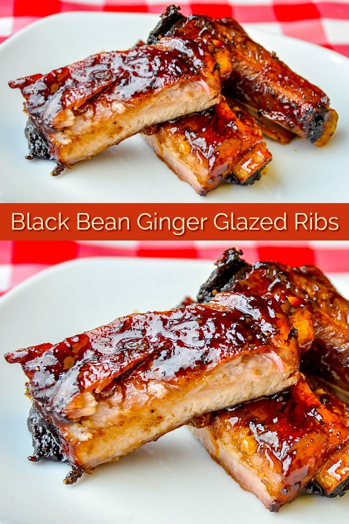 Black Bean Ginger Glazed Ribs photo collage with title text for Pinterest