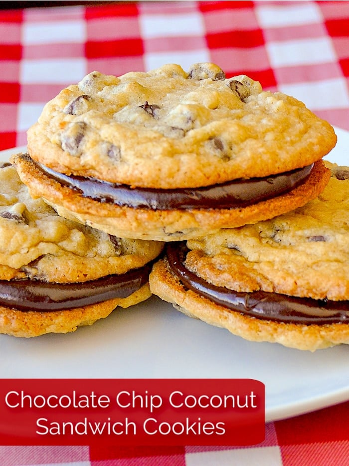 Chocolate Chip Coconut Sandwich Cookies photo with title text added for Pinterest