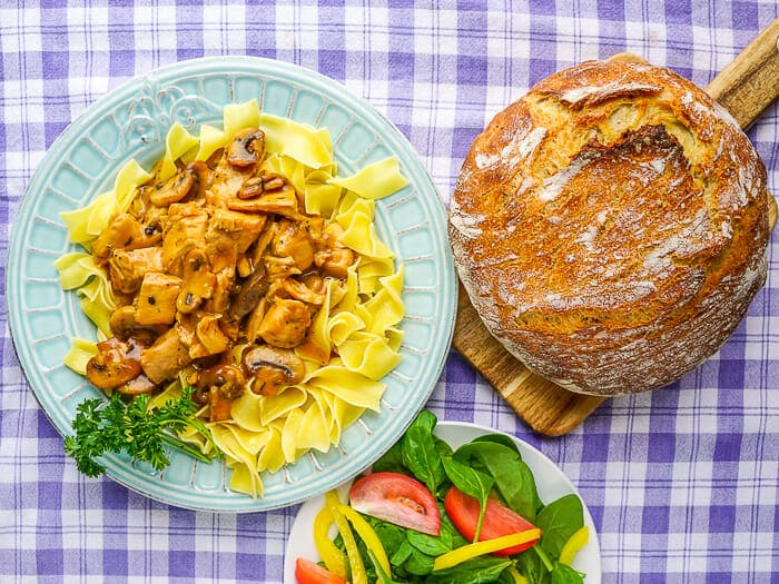 Easy Leftover Turkey Stroganoff wide overhead shot