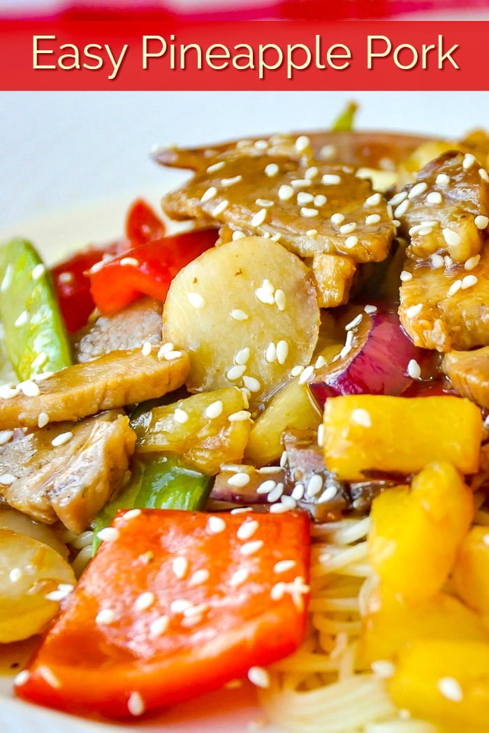 Easy Stir Fried Pineapple Pork photo with title text for Pinterest