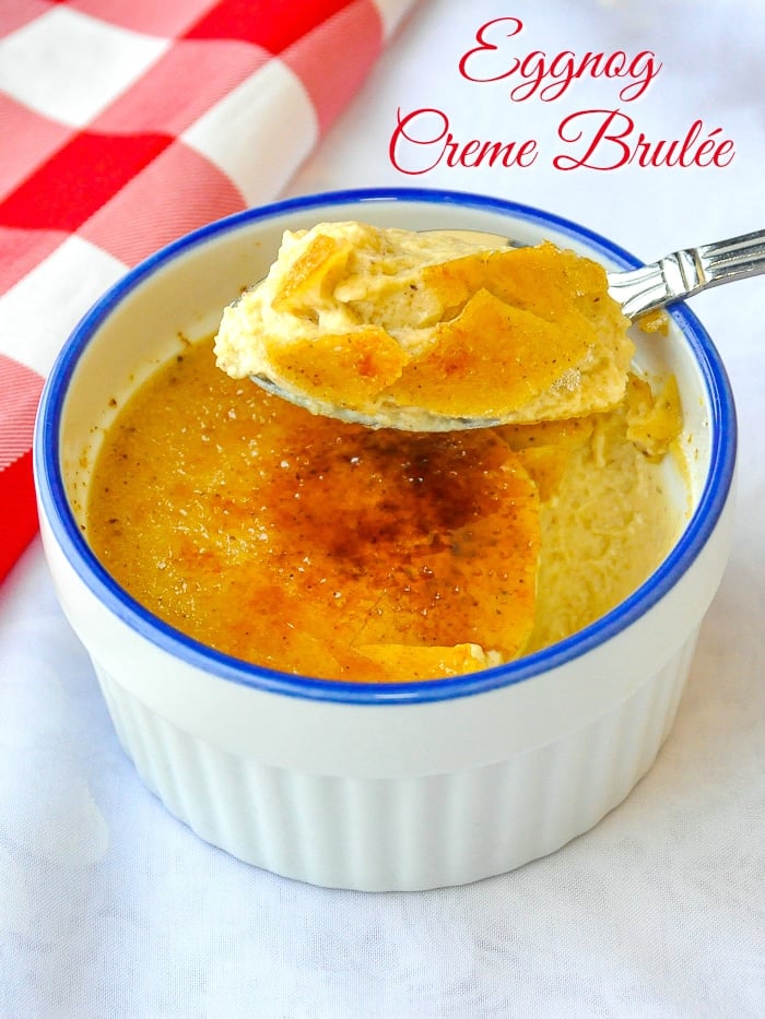 Eggnog Creme Brulée photo with title text for Pinterest