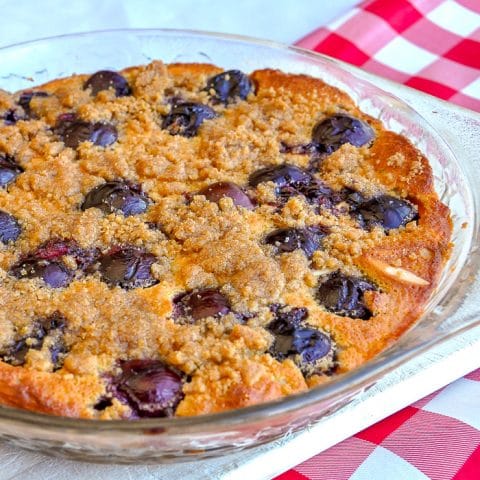 Cherry Almond Clafoutis close up square featured photo