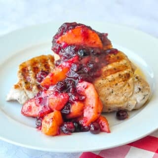 Cranberry Peach Chutney on grilled pork chops