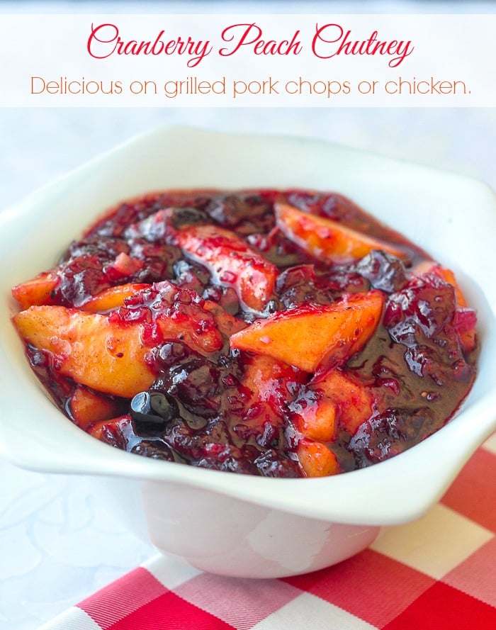 Cranberry Peach Chutney photo with title text added for Pinterest