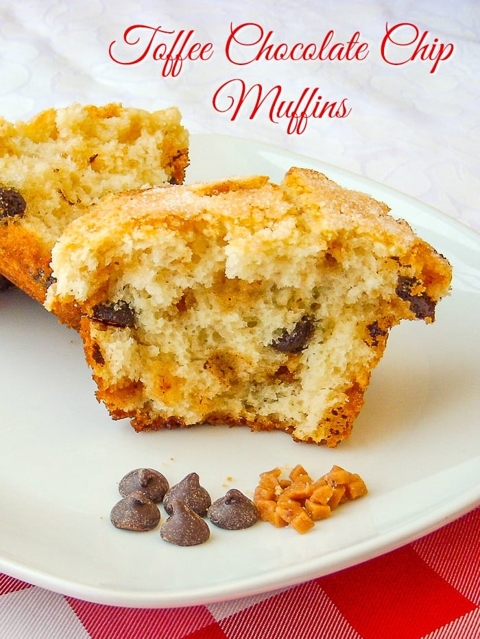 Toffee Chocolate Chip Muffins photo with title text for Pinterest