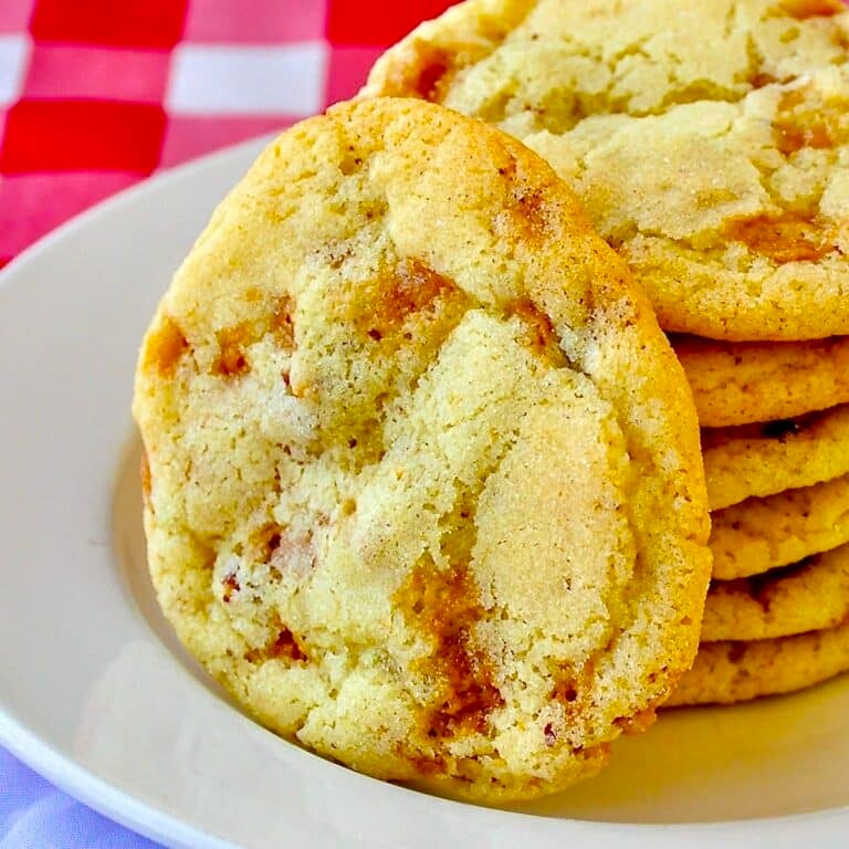 Toffee Pecan Cookies close up square cropped photo for featured image.