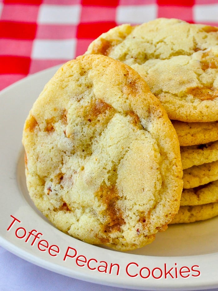 Toffee Pecan Cookies photo with title text for Pinterest